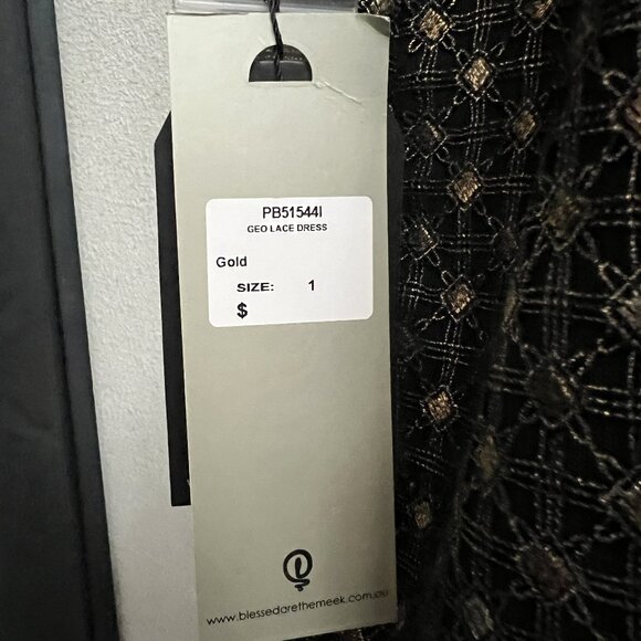 NWT blessed are the meek Black and Gold Mini Dress Size 1 - Picture 3 of 8